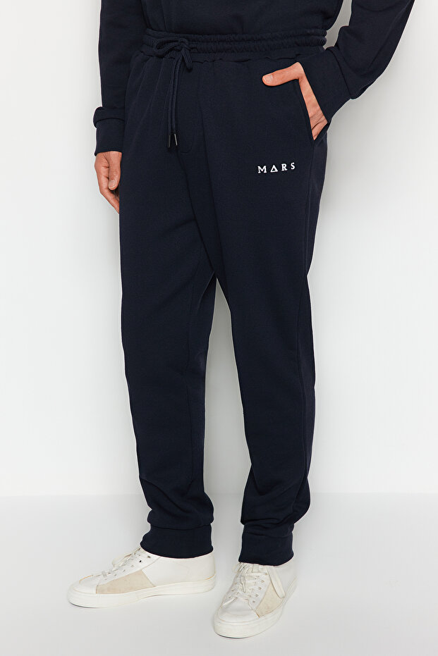Lacivert Regular Fit Nakışlı Örme Pijama Takımı TMNAW24PT00040 - 5
