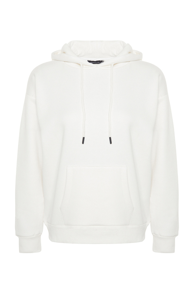 Ekru Kalın İçi Polarlı Oversize/Geniş Kalıp Kapüşonlu Basic Örme Sweatshirt TWOAW24SW00103 - 8