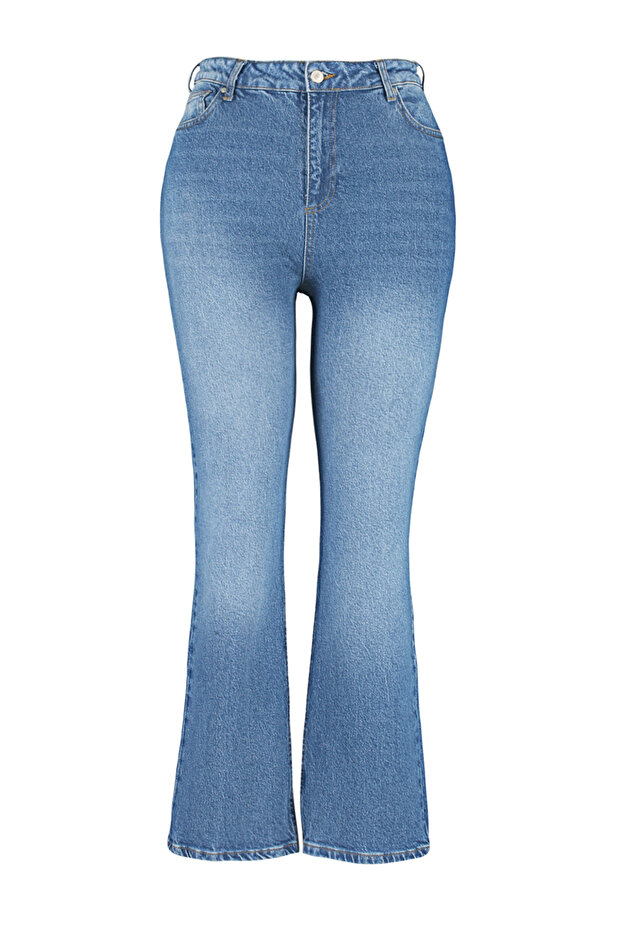 More Sustainable Koyu Mavi Yüksek Bel Comfort/Orta Esnek Straight Fit Jeans TBBAW24CJ00045 - 7