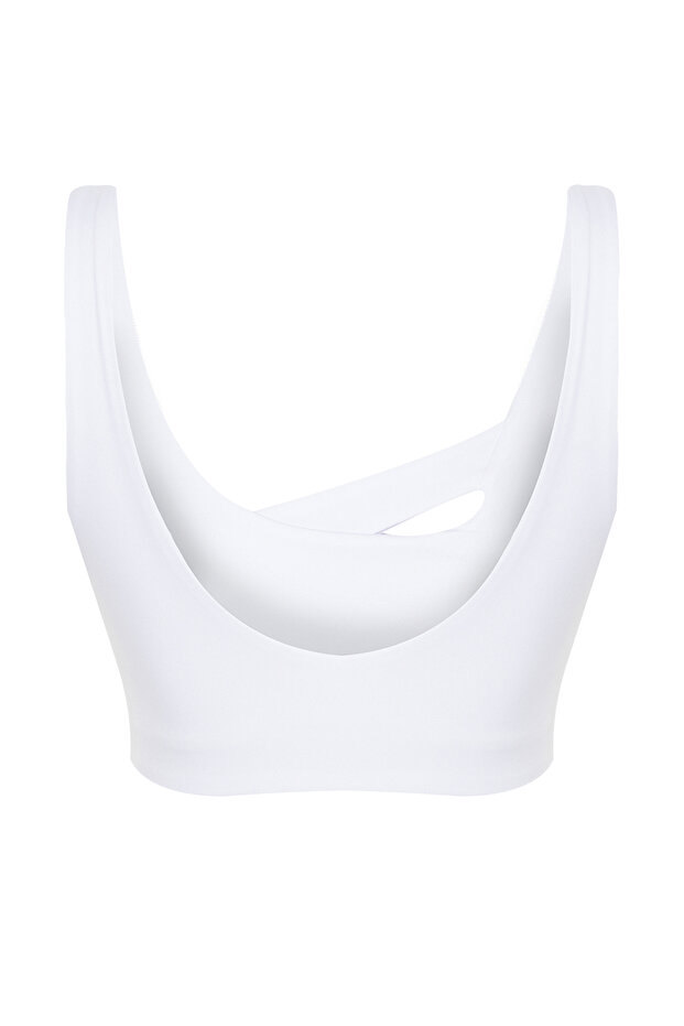 Beyaz Orta Destekli/Şekillendirici Cut Out Detaylı Kalın Askılı Örme Spor Sütyeni THMAW24SS00011 - 8