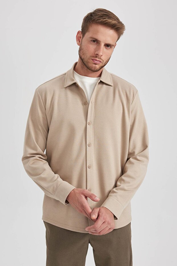 Regular Fit Polo Neck Cotton Basic Plain Long Sleeve Shirt A5649Ax23Au