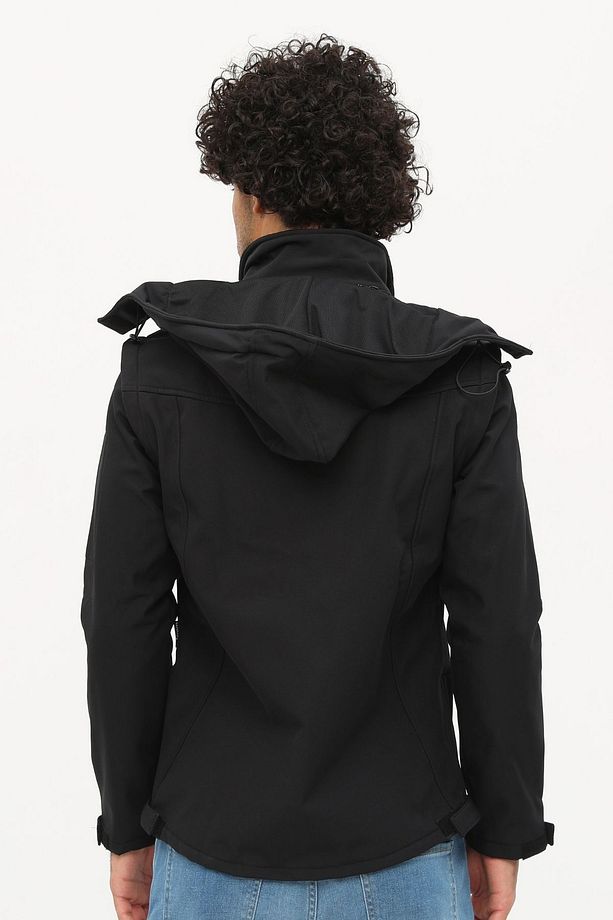 Taktikal Softshell Mont Kollar ve Kapşon Çıkabilir Erkek Siyah - 5