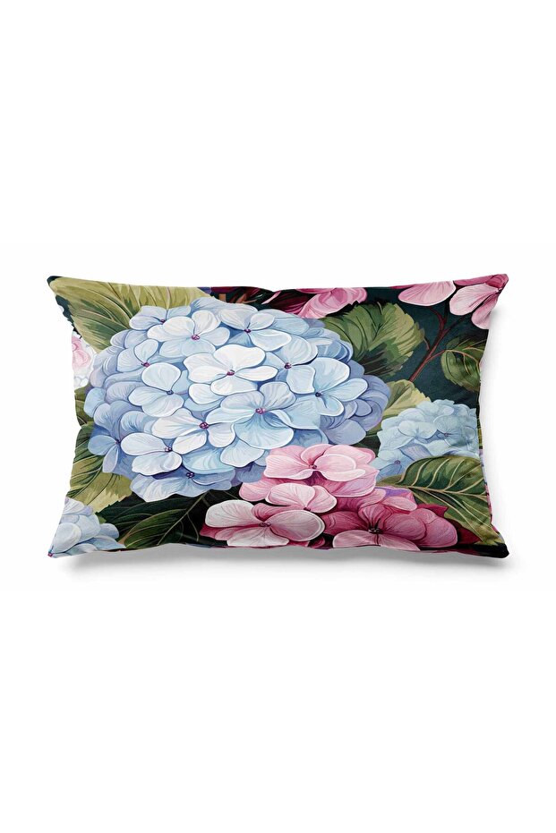 Rectangular Hydrangea Patterned Double Sided Printed Suede Throw Pillow Cover - 1