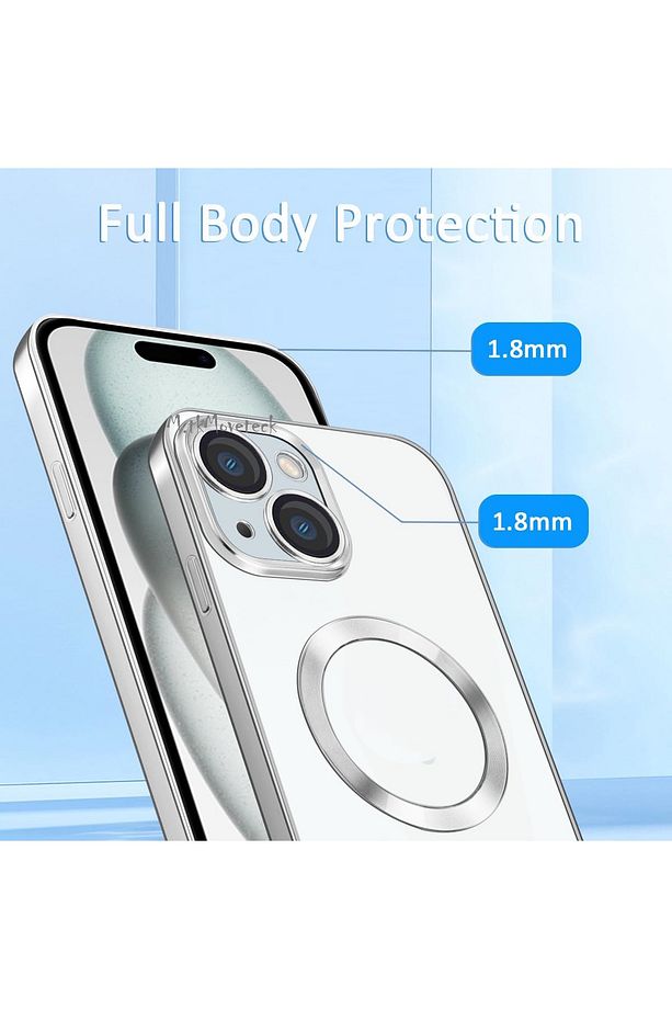 İphone 15 Plus Kılıf Magsafe Wireless Şarj Destekli Parlak Renkli Titanium Kenarlı Arkası Şeffaf - 3