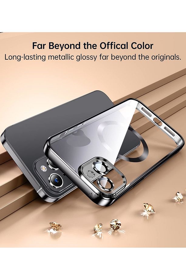 İphone 15 Plus Kılıf Magsafe Wireless Şarj Destekli Parlak Renkli Titanium Kenarlı Arkası Şeffaf - 6