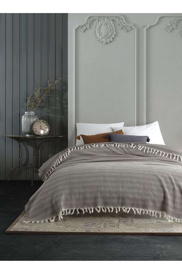 Azure Vizon Çift Kişilik Pike 200 X 230 Cm Yatak Koltuk Kanepe Örtüsü Pamuklu Dokuma Püsküllü - 1
