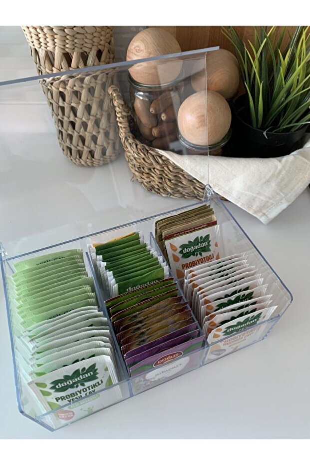 Çay Kutusu 6 Bölmeli Kapaklı Poşet Bitki Çayı Saklama Kabı - 5