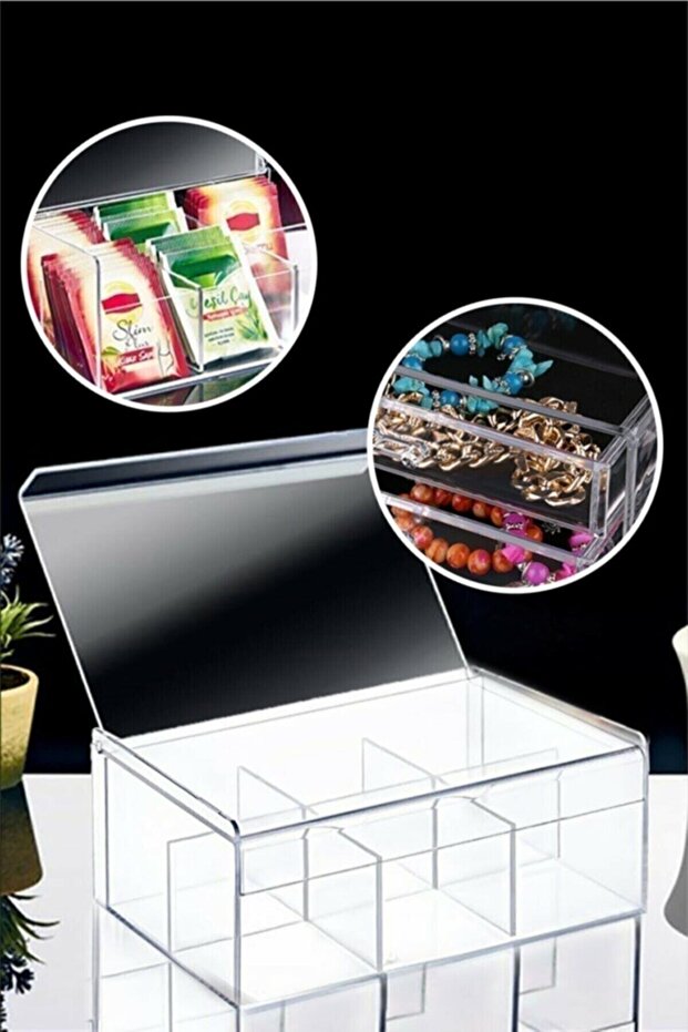 Çay Kutusu 6 Bölmeli Kapaklı Poşet Bitki Çayı Saklama Kabı - 7