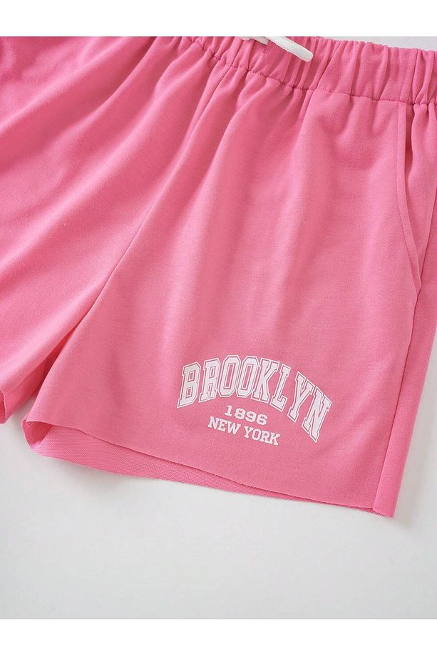 Letter Graphic Drawstring Waist Şort - 5