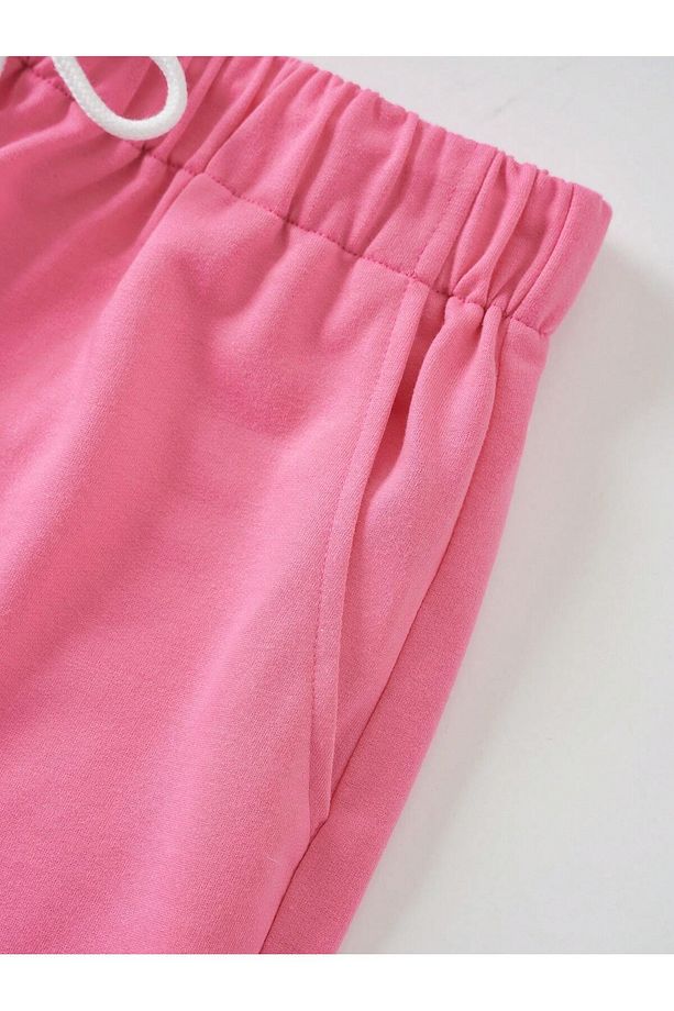 Letter Graphic Drawstring Waist Şort - 4