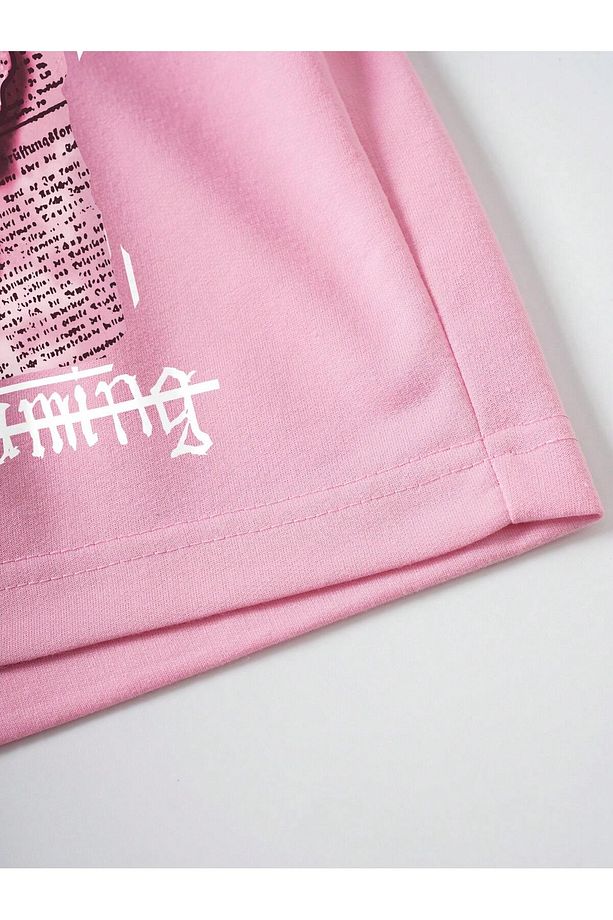 Butterfly & Slogan Graphic Drawstring Waist Track Şort - 5