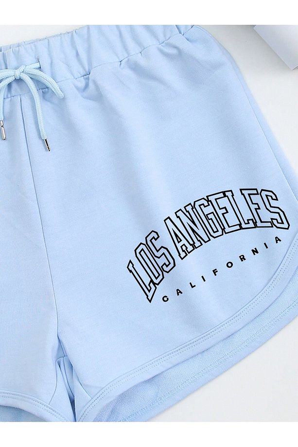 Letter Graphic Drawstring Waist Track Şort - 5