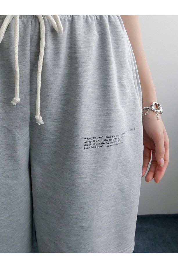 Slogan Graphic Slant Pocket Track Şort - 3