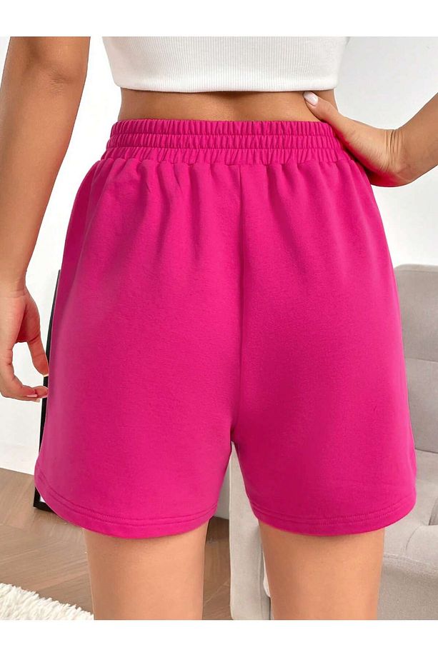Slogan Graphic Elastic Waist Şort - 2