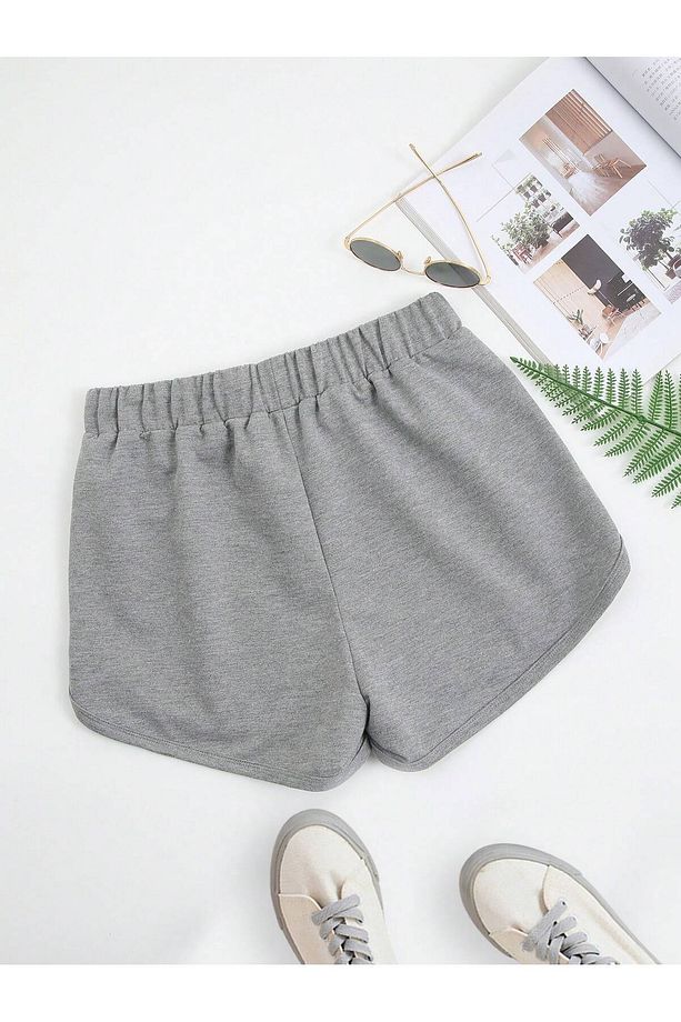 Letter Graphic Drawstring Waist Track Şort - 2