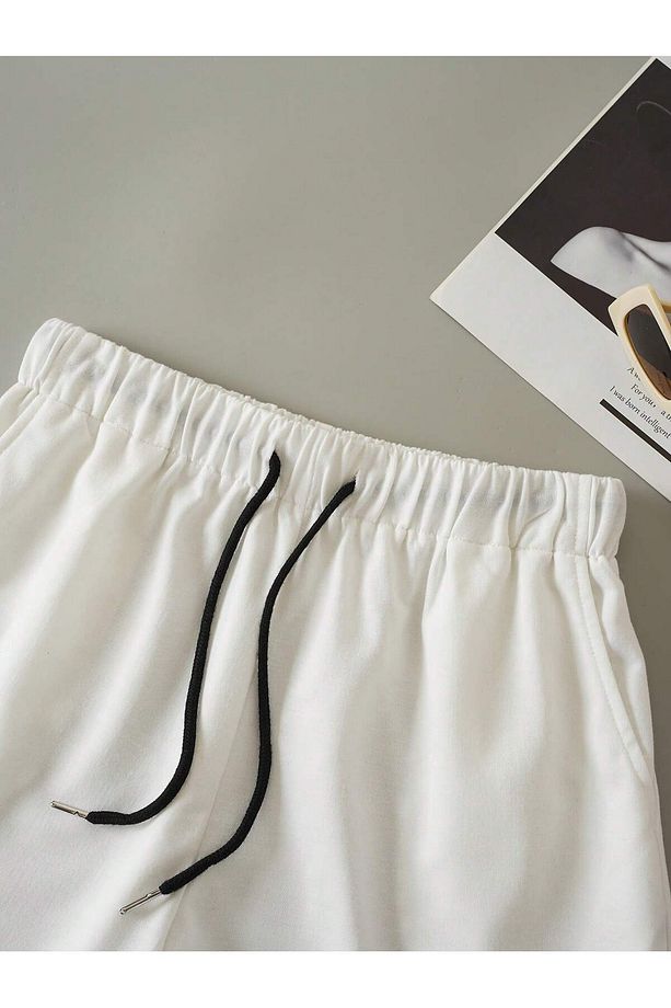 Letter Graphic Drawstring Waist Şort - 3