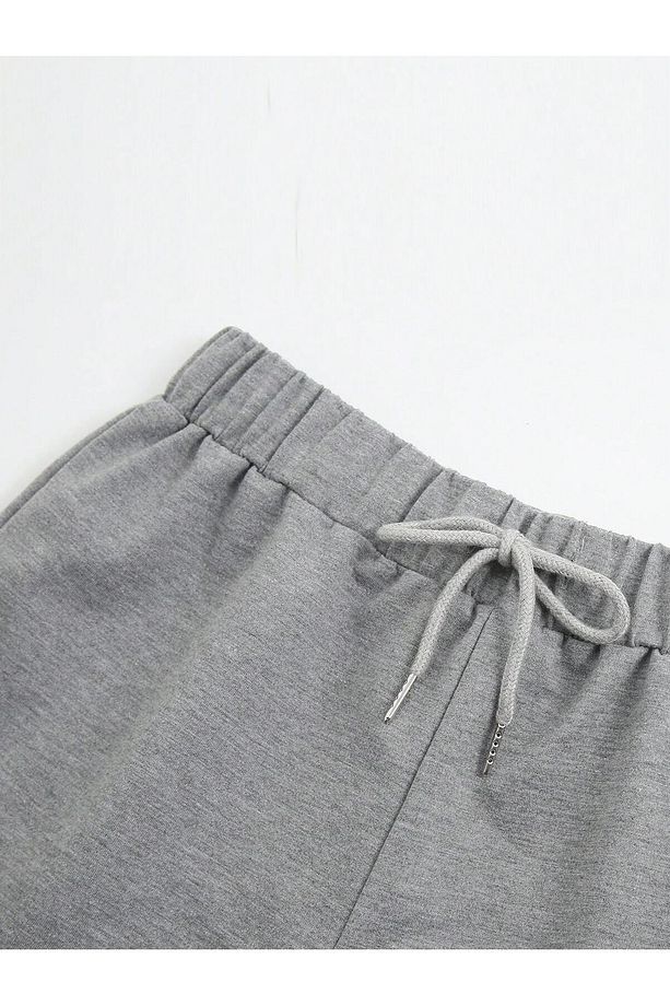 Letter Graphic Drawstring Waist Track Şort - 3