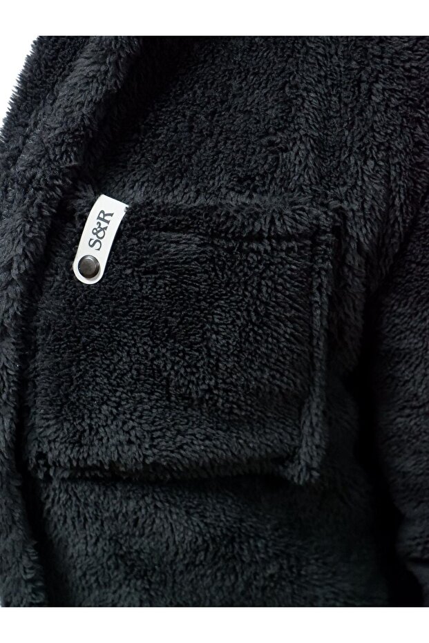 Siyah Peluş Kıslık Dugmelı Ceket - 4