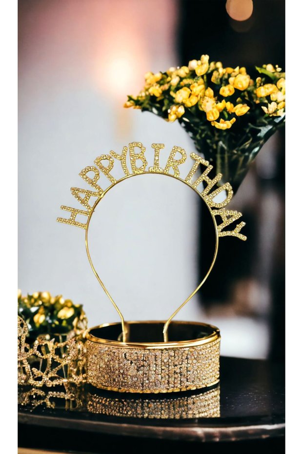 Gold Color Luxury Crystal Jewelled Happy Birthday Party Crown 17*16 cm Birthday Party Crown