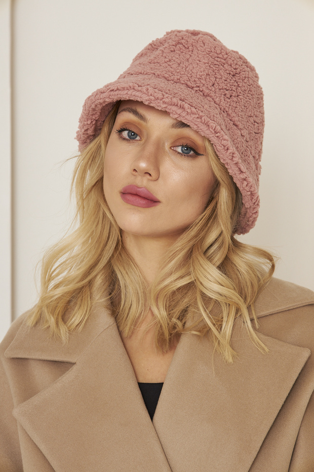 Pink Women's Plush Bucket Model Fisherman Bucket Hat Winter Hat
