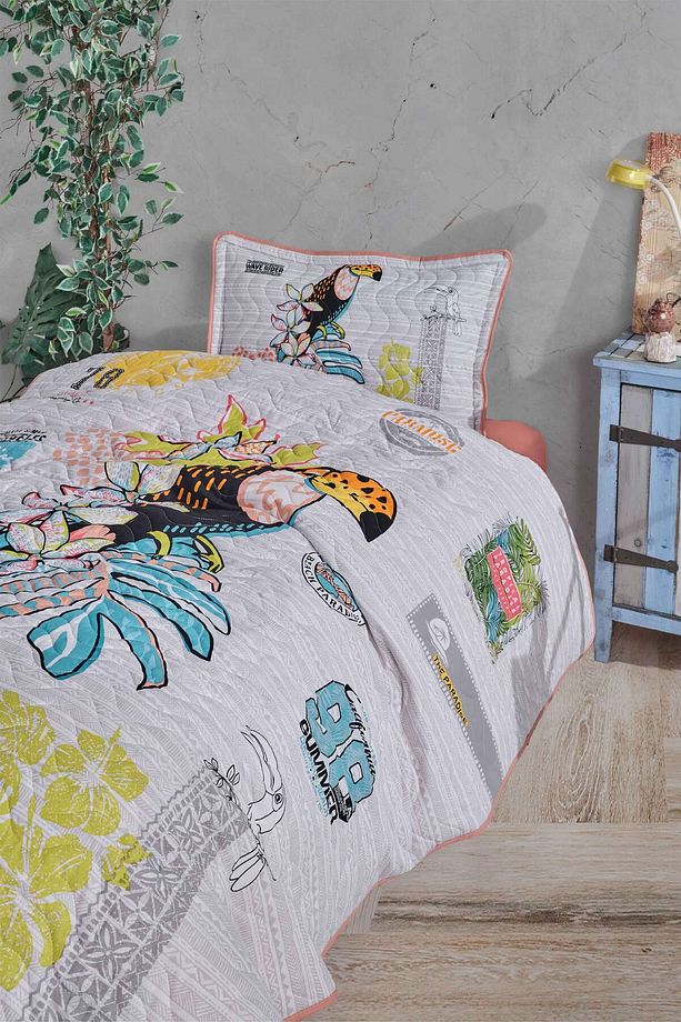 Ranforce %100 Pamuk Tek Kişilik Yatak Örtüsü Seti Paradise Somon - 1