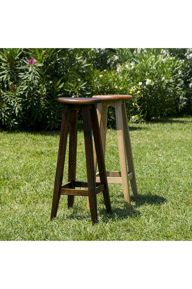 Şık Ve Dekoratif Ahşap Yüksek Yuvarlak Bar Taburesi 80 Cm - 3