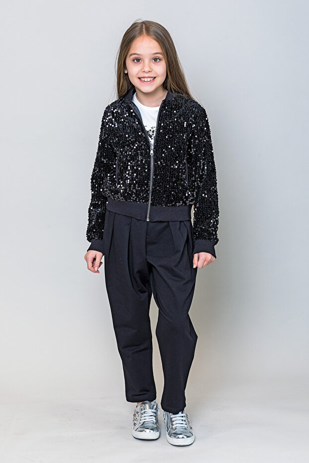 Kız Çocuk Pullu Fermuarlı Ceket - 1