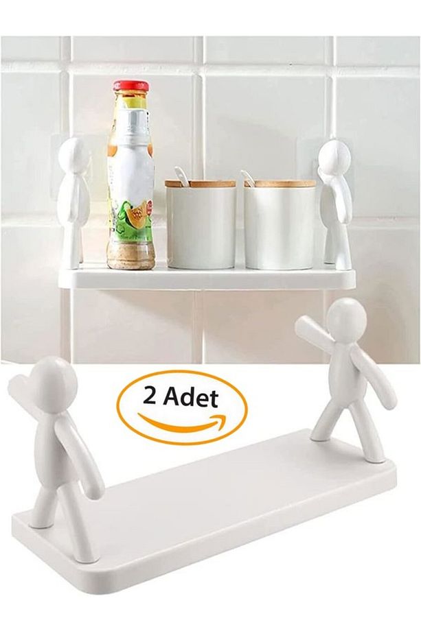 2 Adet Yapıskanlı Çöp Adam Şeklinde Organizer Duvar Raf Duvar Rafı Mutfak Rafı Baharatlık - 1