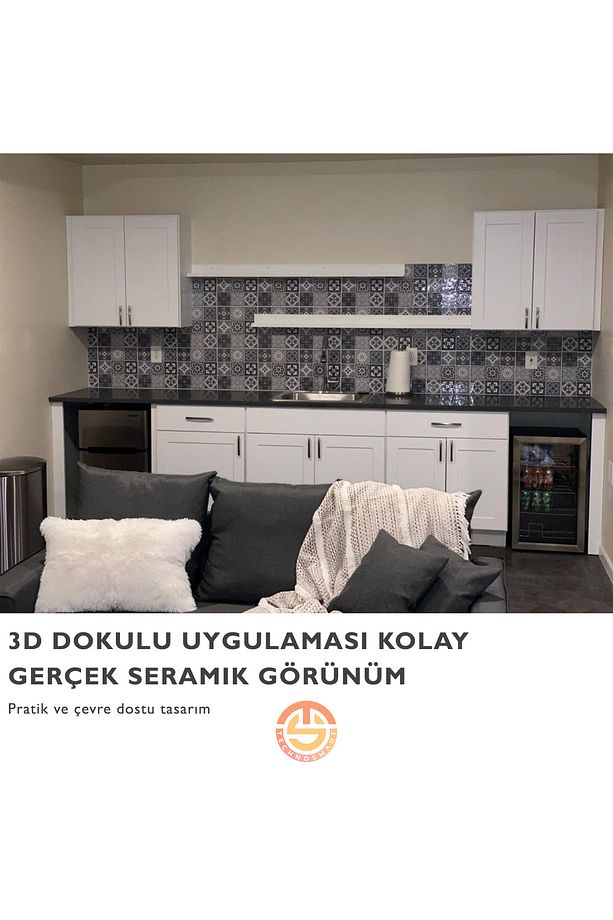 1adet 3d Kendinden Yapışkanlı 30cm×30cm Kaplama Seramik Görünüm Pvc Duvar Sticker Mutfak - 8