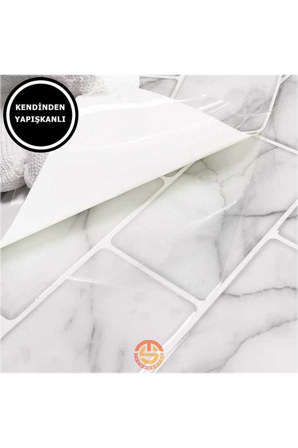 1adet 3d Kendinden Yapışkanlı 30cm×30cm Kaplama Beyaz Mermer Seramik Görünm Duvar Mutfak - 5