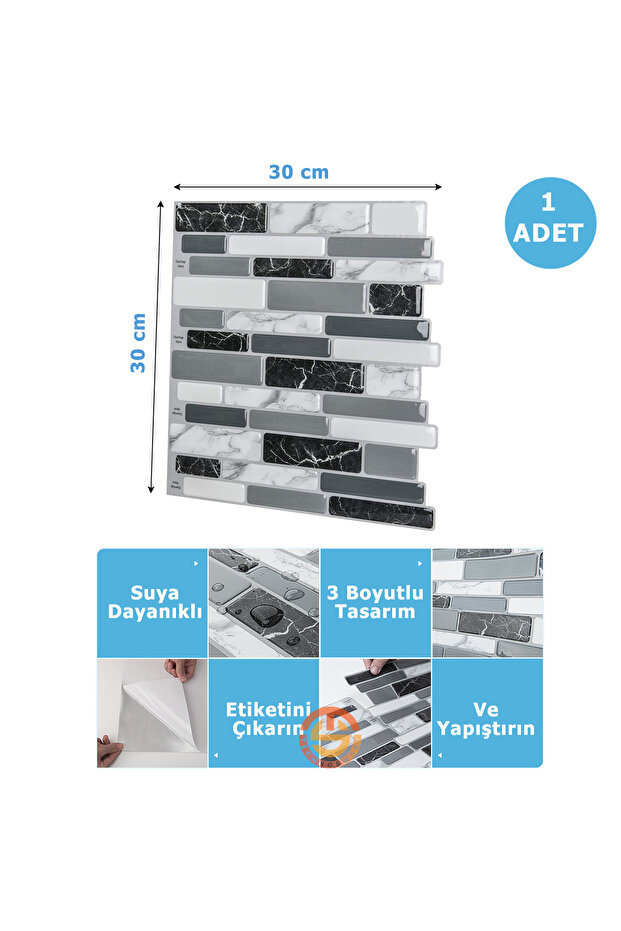 1adet 3d Kendinden Yapışkanlı 30cm×30cm Kaplama Mozaik Görünüm Duvar Sticker Mutfak - 5