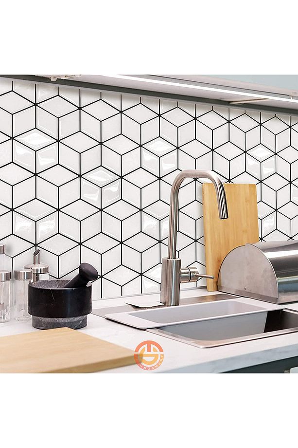 1adet 3d Kendinden Yapışkanlı 30cm×30cm Kaplama Prizma Beyaz Pvc Duvar Mutfak Banyo - 3