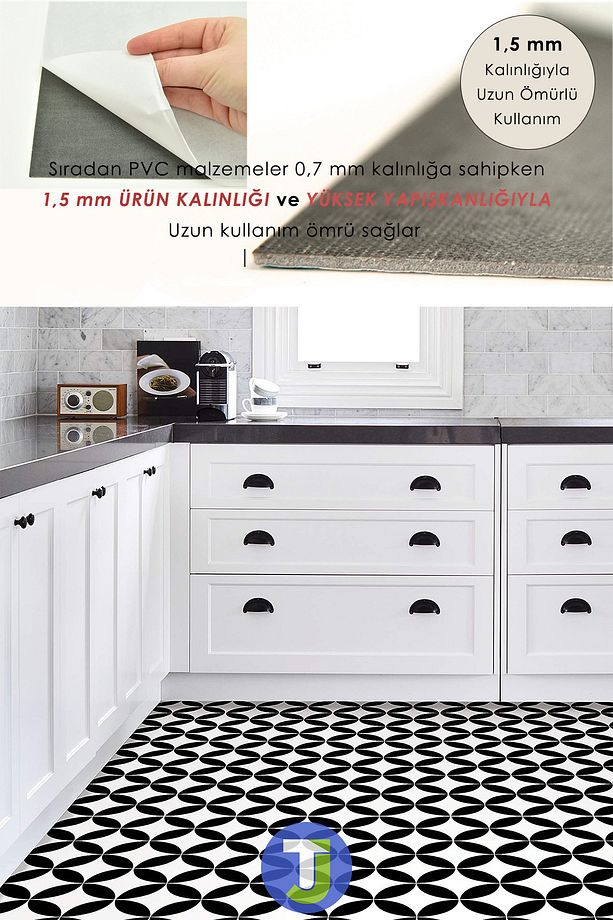 1adet Kendinden Yapışkanlı Modern Tasarımlı Mutfak Banyo Zemin Duvar Kaplama Pvc 30cm×30cm - 6