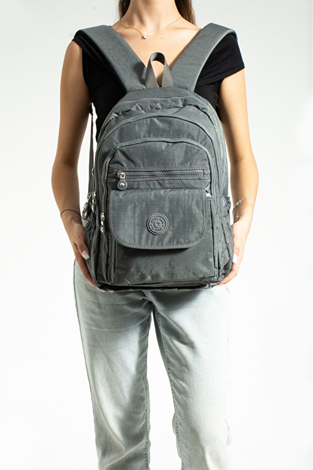 Crinkle Waterproof Fabric Multi-Compartment Backpack - 2