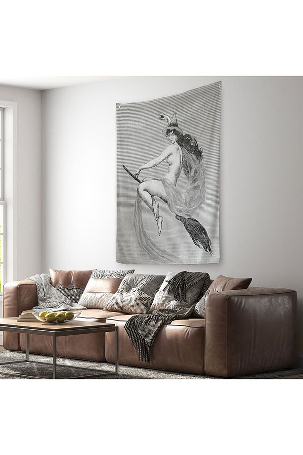 Süpürgedeki Cadı, Gotik Sanat Çıplak Cadı Duvar Örtüsü - Halısı-5190 - 7