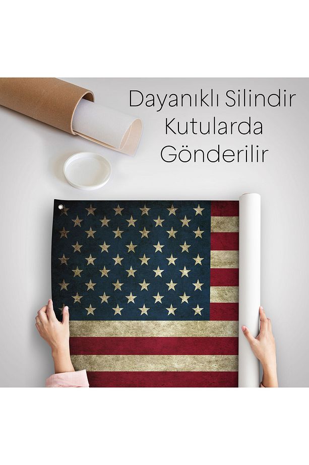 Amerika Birleşik Devletleri Bayrağı Rustik Kanvas Duvar Örtüsü-Halısı-5412 - 5