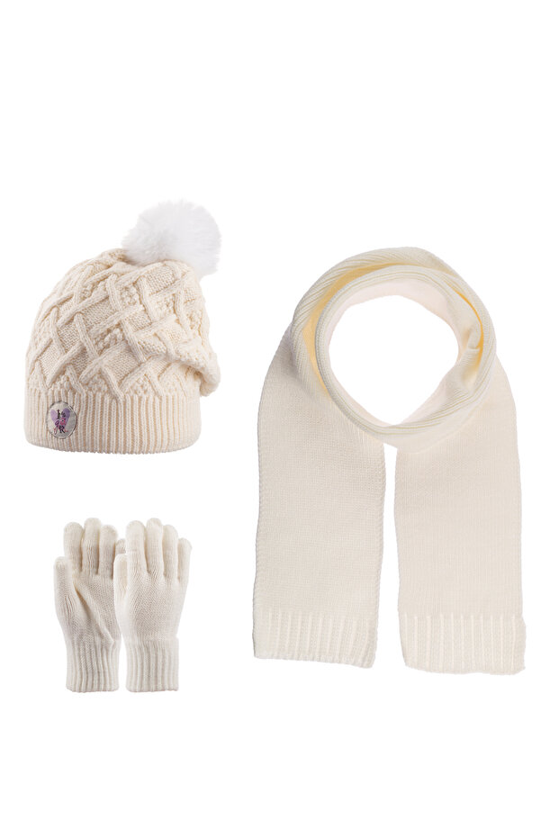 9-15 Years Old Girl Scarf Beret Glove 3 Piece Set