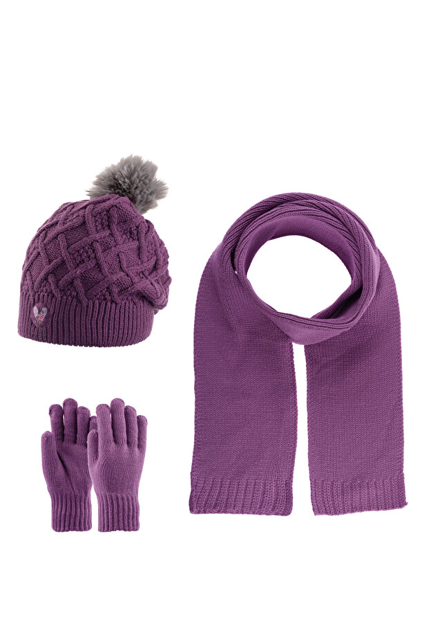 Aware Time 9-15 Years Old Girls' Scarf, Beanie, Gloves Set of 3