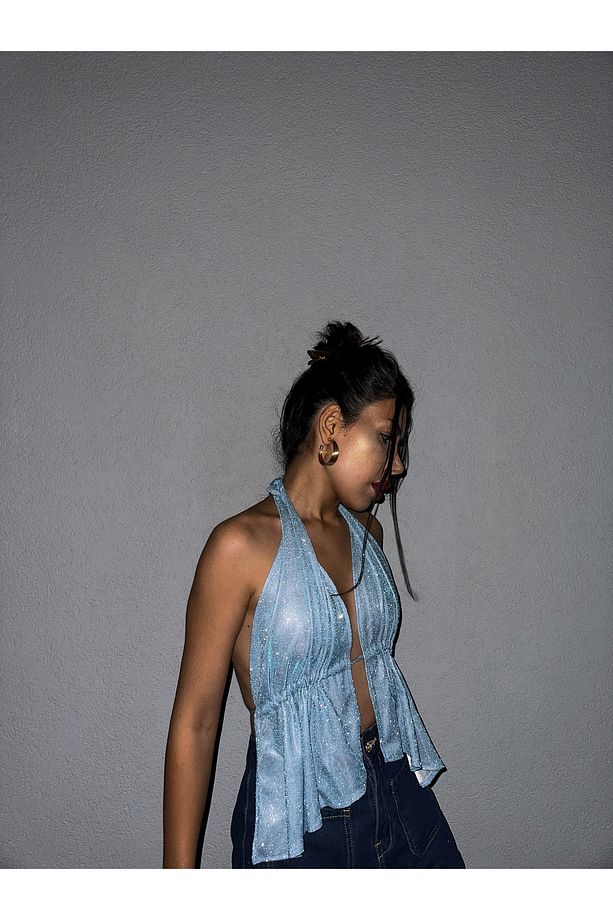 Özel Tasarım Bebe Mavi Its Shines Backless Bluz - 4
