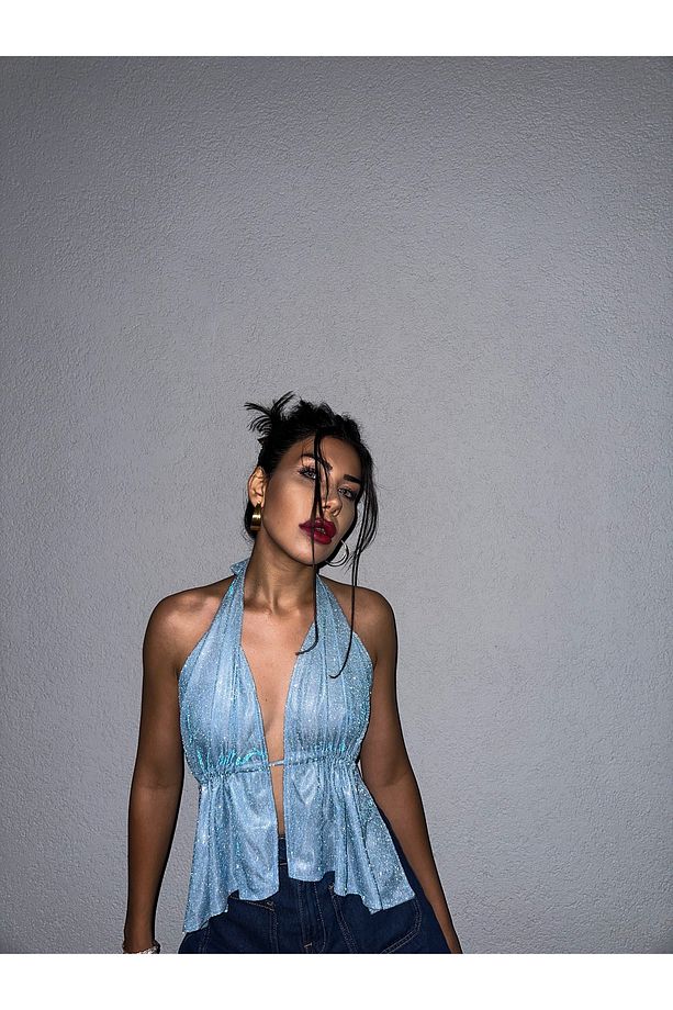 Özel Tasarım Bebe Mavi Its Shines Backless Bluz - 5