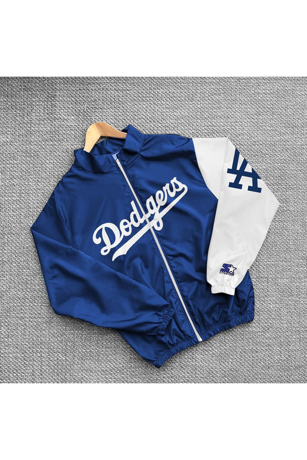 Unisex Blue Dodgers Printed Oversize Digital Printed Zippered Raincoat & Windbreaker