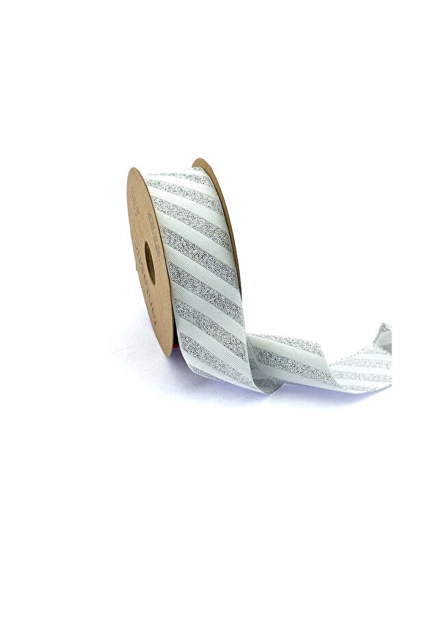 Glitter & Fringed Woven Christmas Ribbon (35mm Width - 10 Metre Length)