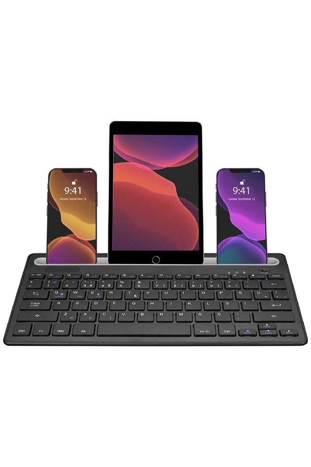 Tüm Cihazlara Uyumlu Şarj edilebilir Bluetooth 3.0 kablosuz klavye dahili yuvası standı iPad Telefon - 4