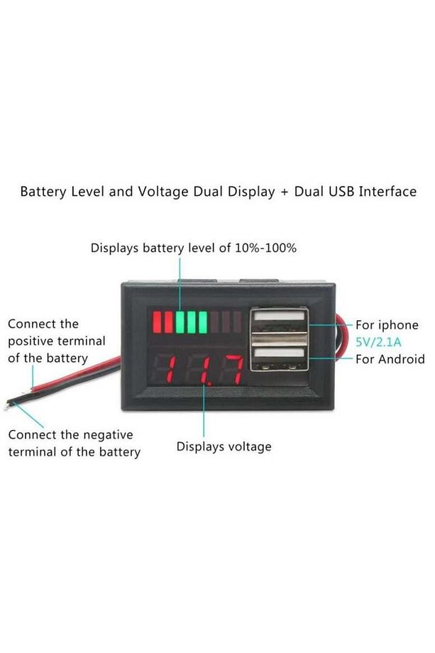 Akü Kapasite Göstergesi Voltmetreli ve USB Çıkışlı - 1