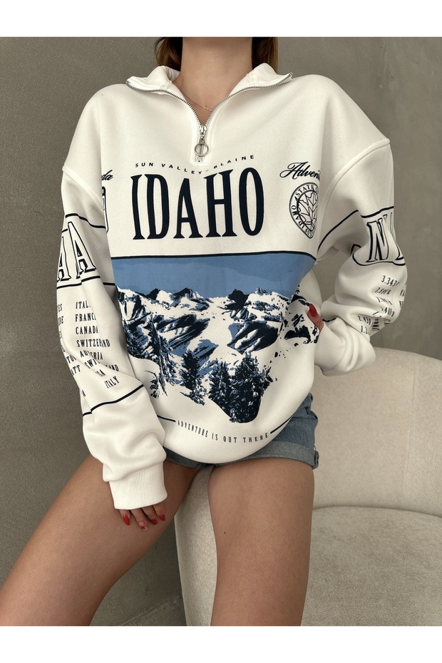 IDAHO PRINTED ZIPPERED SWEATSHIRT