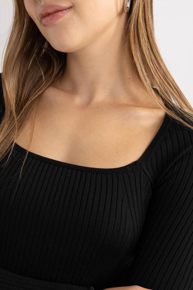 Coool Slim Fit Kare Yaka Uzun Kollu Mini Triko Elbise B3584ax23wn - 4