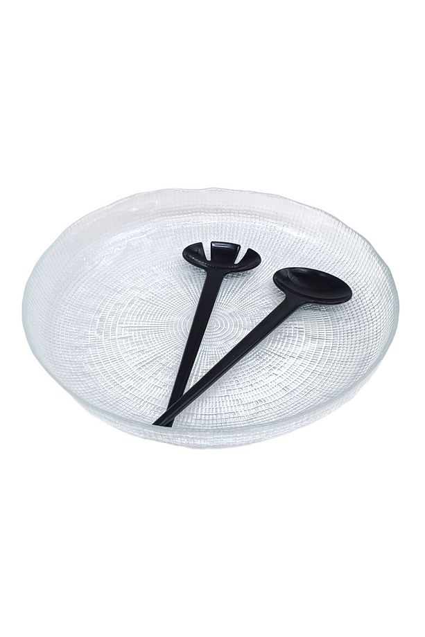 Kaşıklı Cam Salata Tabağı Kasesi Enzo 28cm Büyük Boy - 6