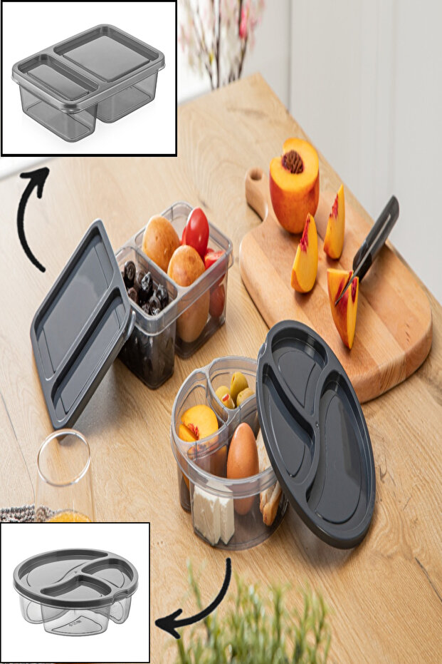 2-Piece Storage Container Set (3 Compartments + 2 Compartments) Refrigerator Breakfast Snack Bowl Set 545+546
