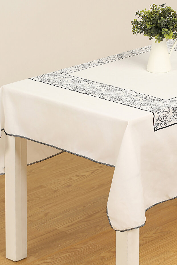 Hand Printed Panel Pattern Tablecloth Cotton - 1