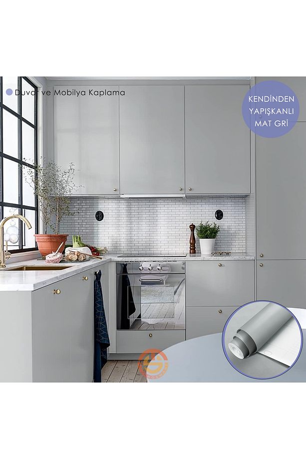 60cm×100cm Kendinden Yapışkanlı Mat Gri Duvar Kağıdı Mutfak Dolap Masa Kaplama - 4